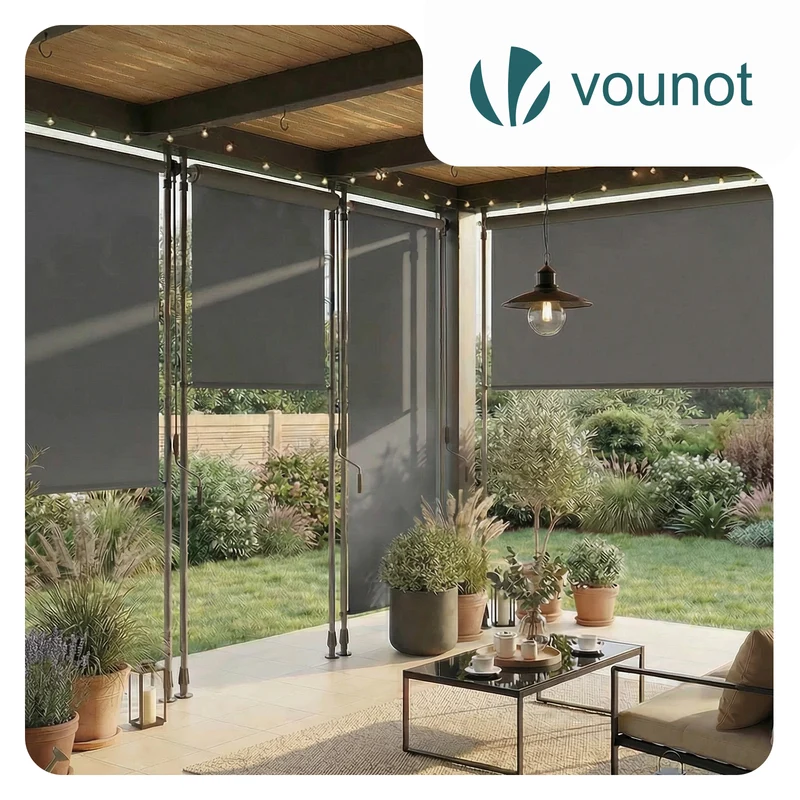 Store vertical sans percage extensible exterieur 100x310cm polyester gris