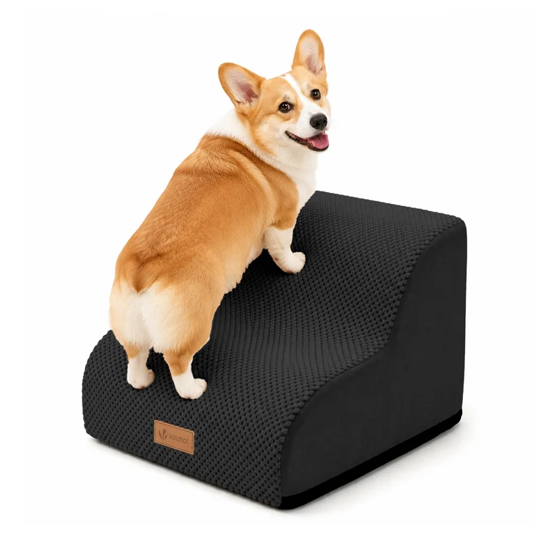 Escalier pour chien et chat en mousse haute densite et housse lavable 40x40x30cm noir