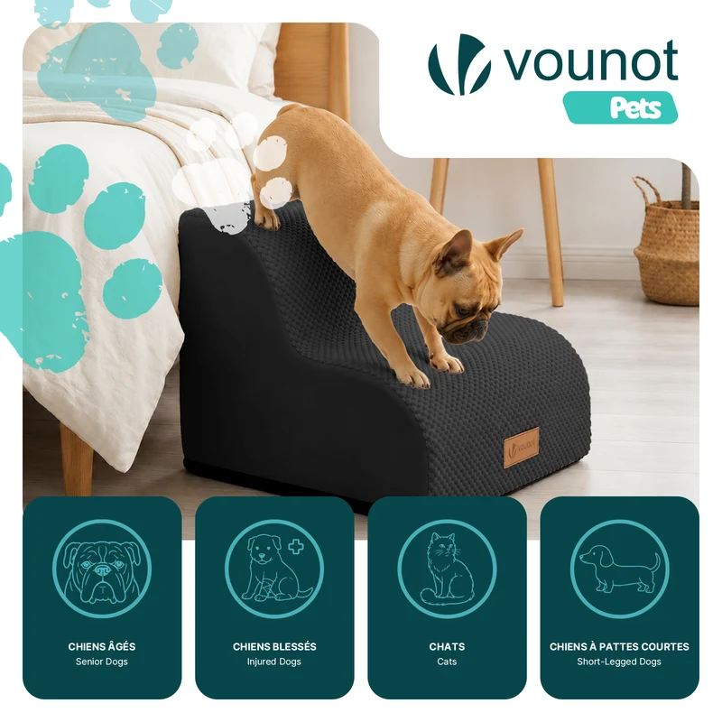 Escalier pour chien et chat en mousse haute densite et housse lavable 40x40x30cm noir