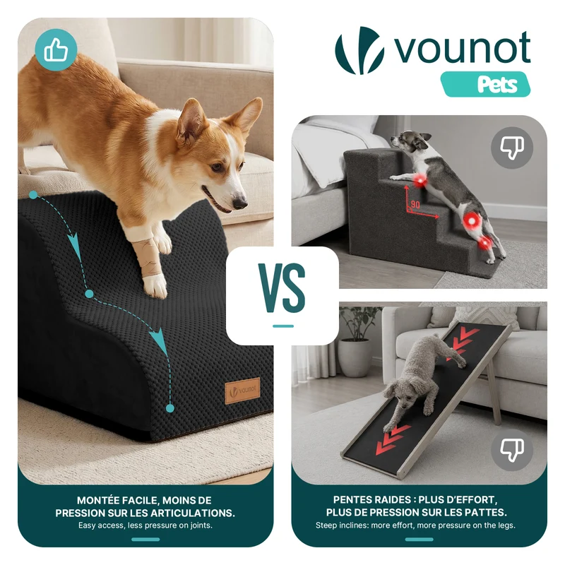 Escalier pour chien et chat en mousse haute densite et housse lavable 40x40x30cm noir