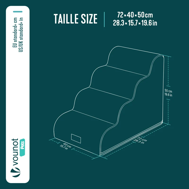 Escalier pour chien et chat en mousse haute densite et housse lavable 72x40x50cm beige