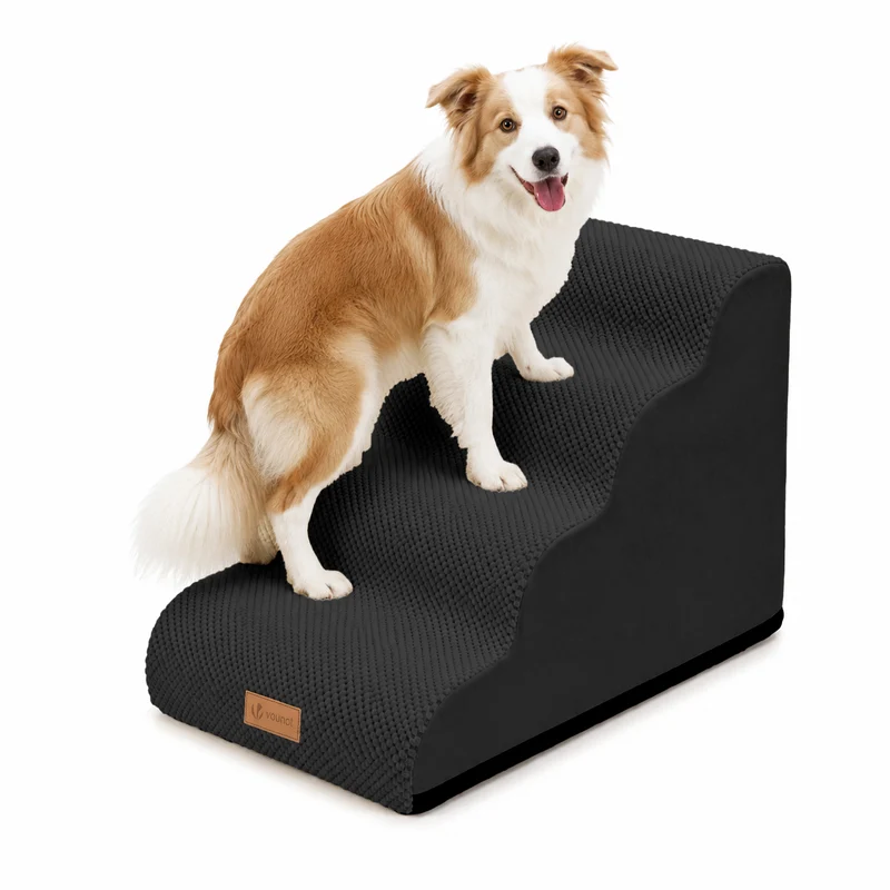 Escalier pour chien et chat en mousse haute densite et housse lavable 72x40x50cm noir