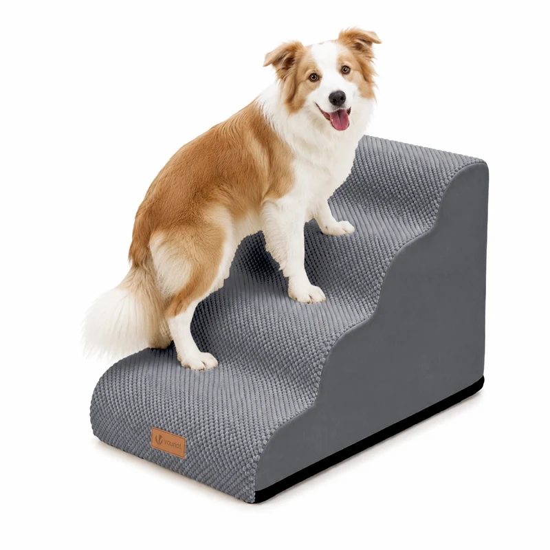 Escalier pour chien et chat en mousse haute densite et housse lavable 72x40x50cm gris