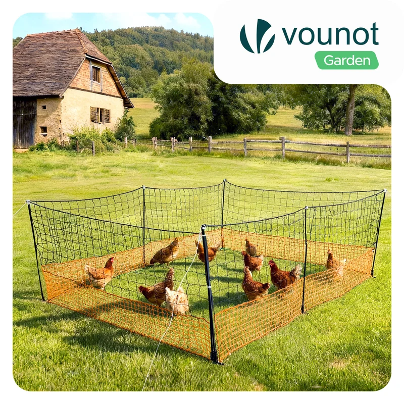 Kit cloture filet a poules PE avec piquets 12m orange