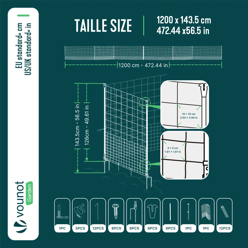Kit cloture filet a poules PE avec piquets 12m vert