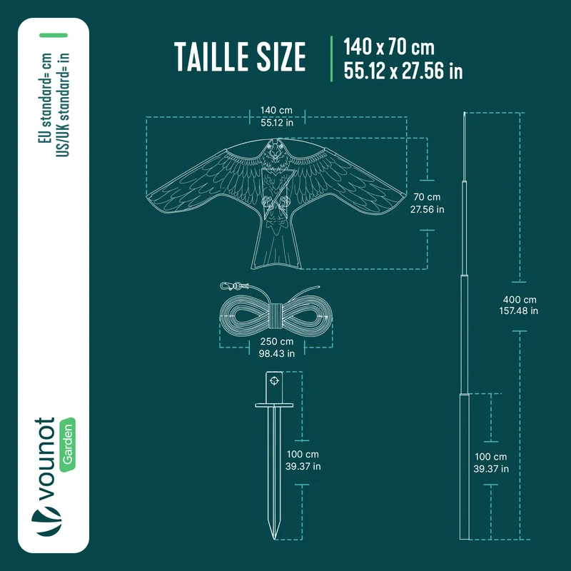 Cerf volant anti oiseaux effaroucheur avec mat Faucon modele D