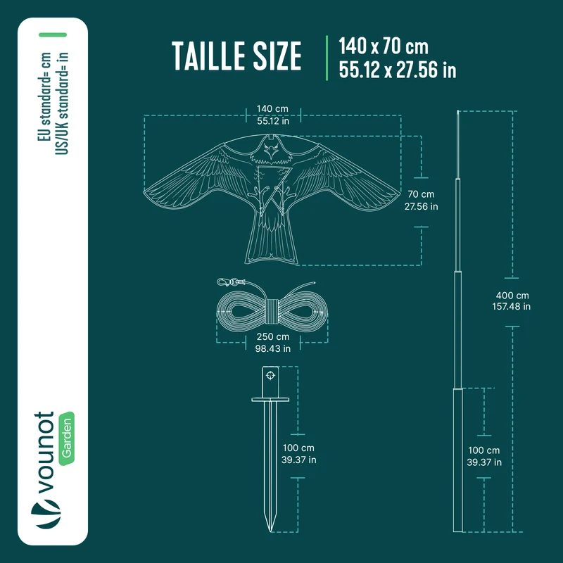 Cerf volant anti oiseaux effaroucheur avec mat Faucon modele B