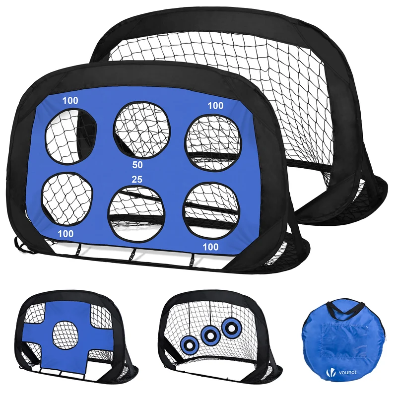 Lot de 2 buts de football 4 en 1 pliable pop up avec cibles 120x80x80cm noir