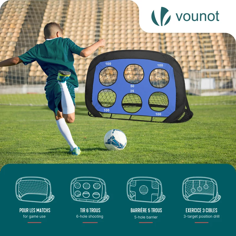 Lot de 2 buts de football 4 en 1 pliable pop up avec cibles 120x80x80cm noir