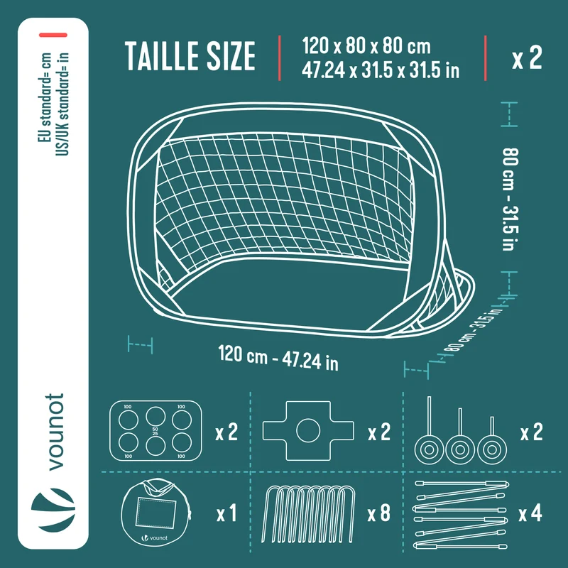 Lot de 2 buts de football 4 en 1 pliable pop up avec cibles 120x80x80cm noir