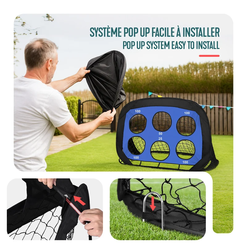 Lot de 2 buts de football 4 en 1 pliable pop up avec cibles 120x80x80cm noir