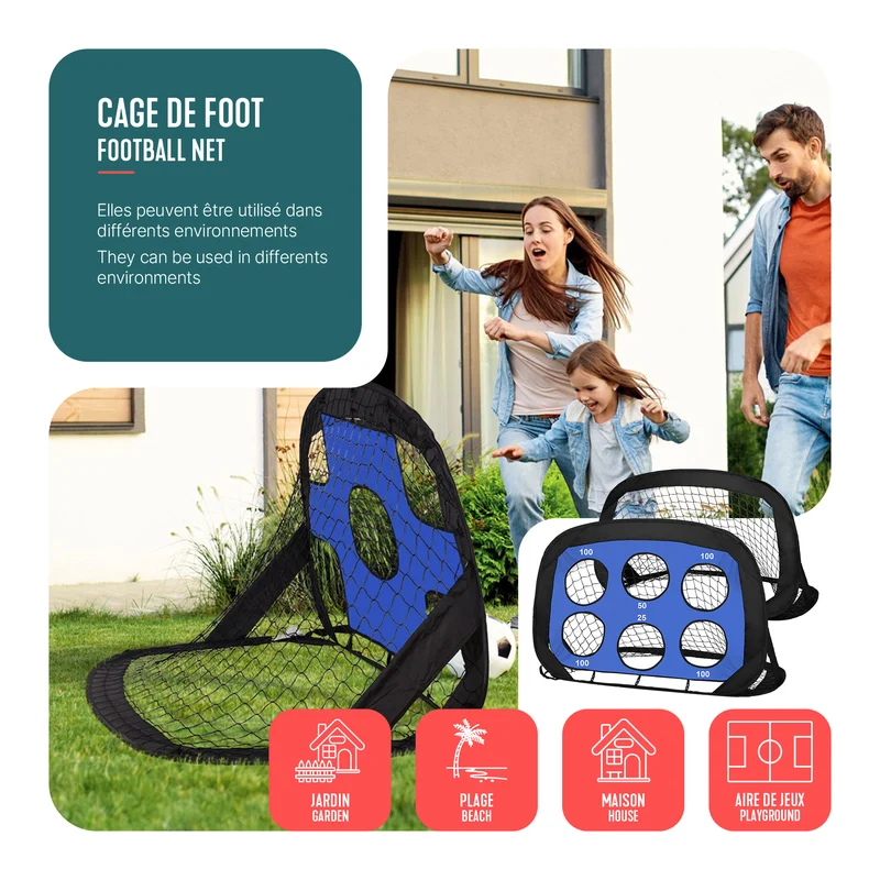 Lot de 2 buts de football 4 en 1 pliable pop up avec cibles 120x80x80cm noir