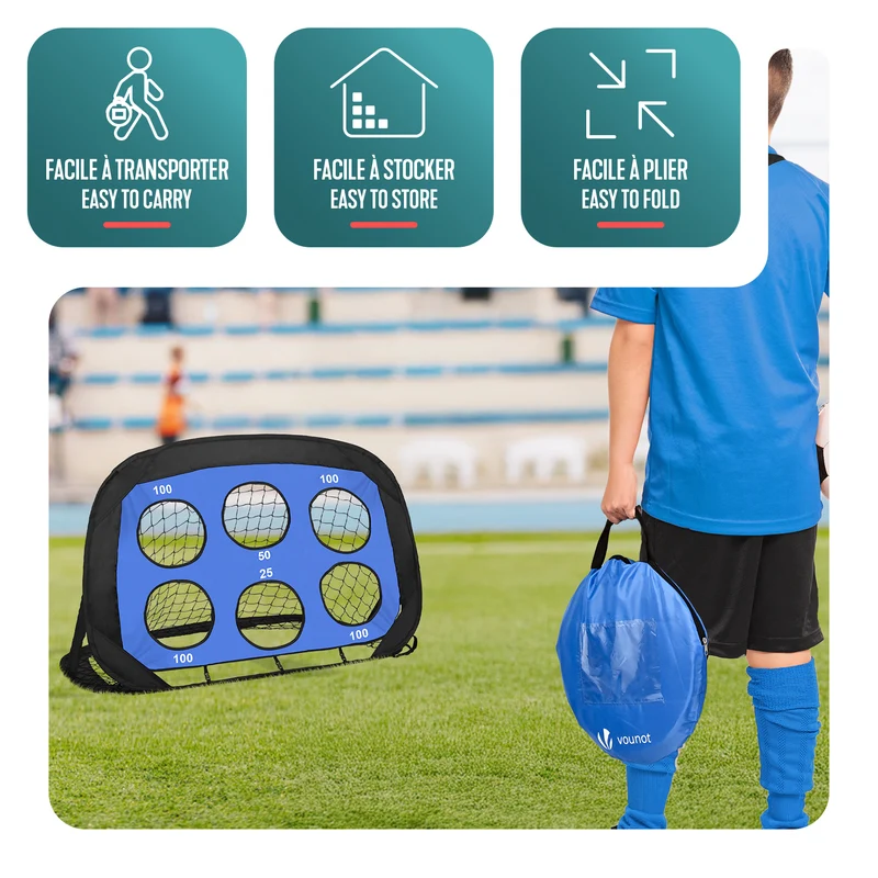 Lot de 2 buts de football 4 en 1 pliable pop up avec cibles 120x80x80cm noir