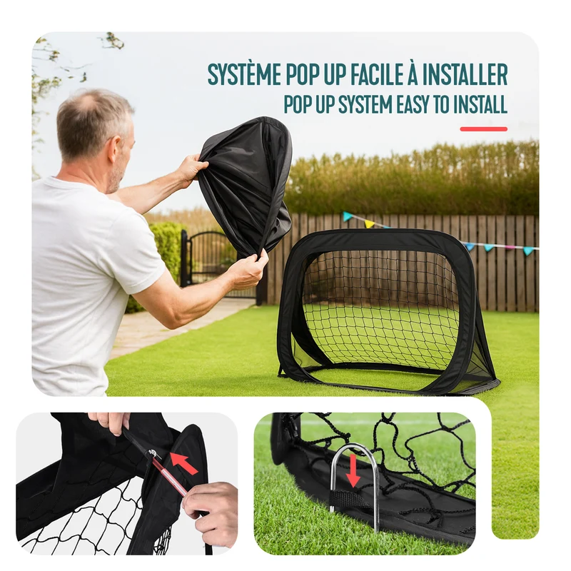 Lot de 2 buts de football pliable pop up 120x80x80cm noir