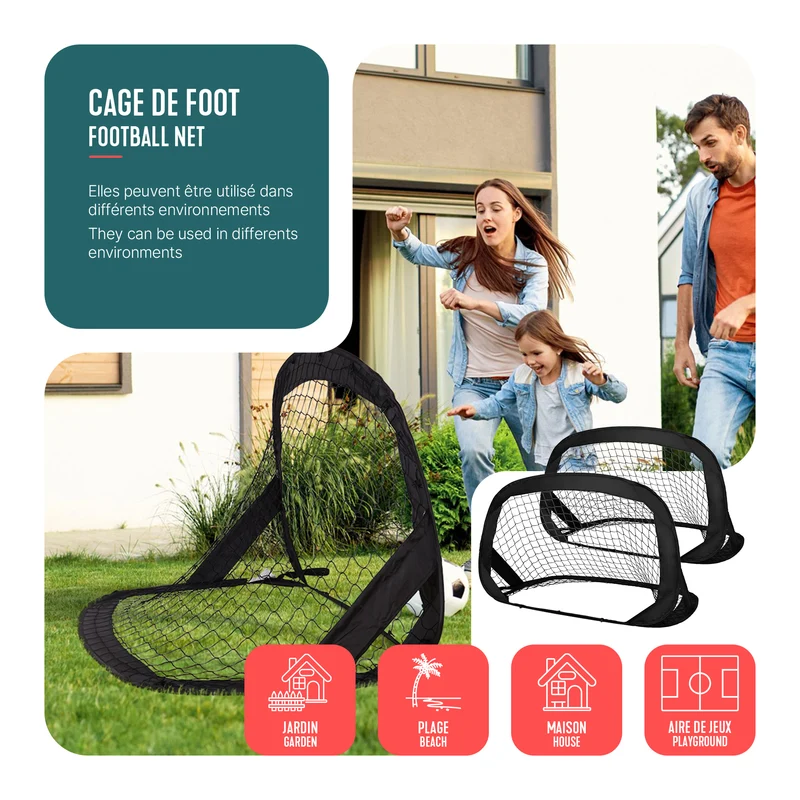 Lot de 2 buts de football pliable pop up 120x80x80cm noir
