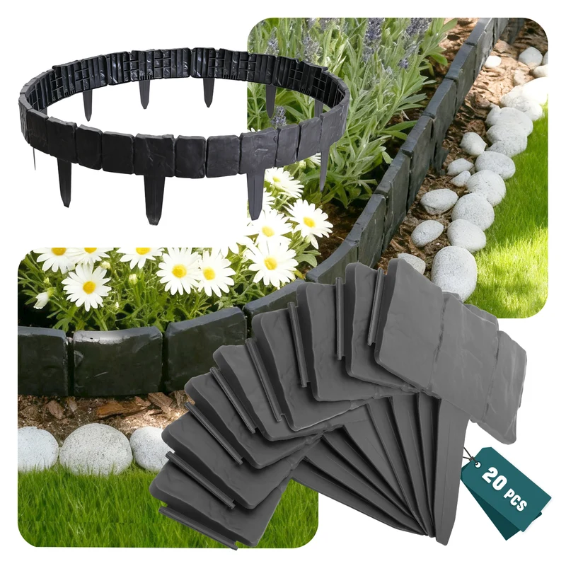 Bordure de jardin plastique PP imitation pierre 5m gris
