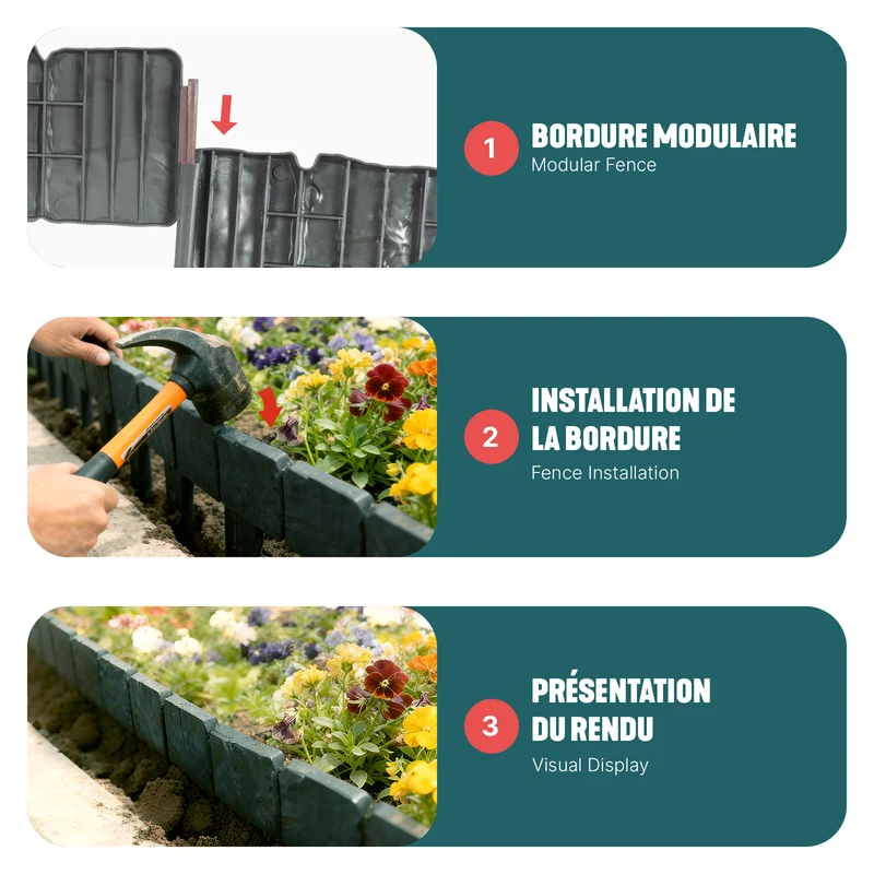 Bordure de jardin plastique PP imitation pierre 7.5m gris
