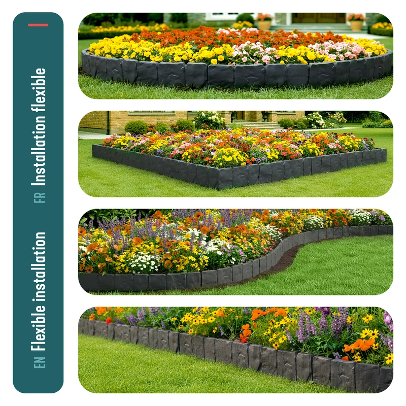 Bordure de jardin plastique PP imitation pierre 7.5m gris