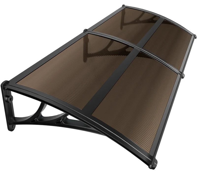 Auvent de porte marquise 200x80 cm en Polycarbonate anti UV Marron