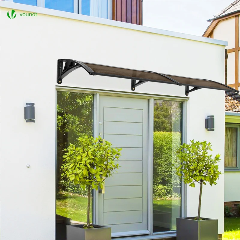 Auvent de porte marquise 200x80 cm en Polycarbonate anti UV Marron