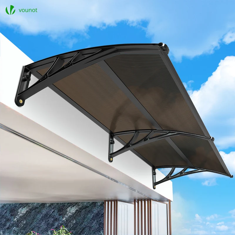 Auvent de porte marquise 200x80 cm en Polycarbonate anti UV Marron
