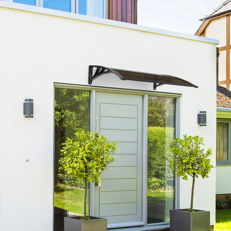 Auvent de porte marquise 120x80 cm en Polycarbonate anti UV Marron
