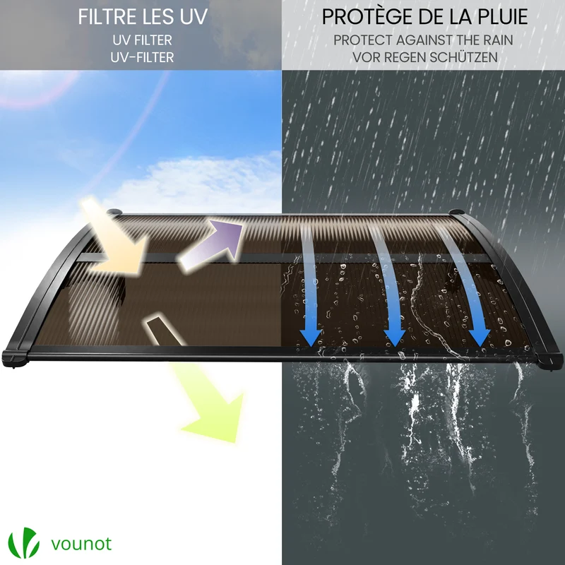 Auvent de porte marquise 120x80 cm en Polycarbonate anti UV Marron