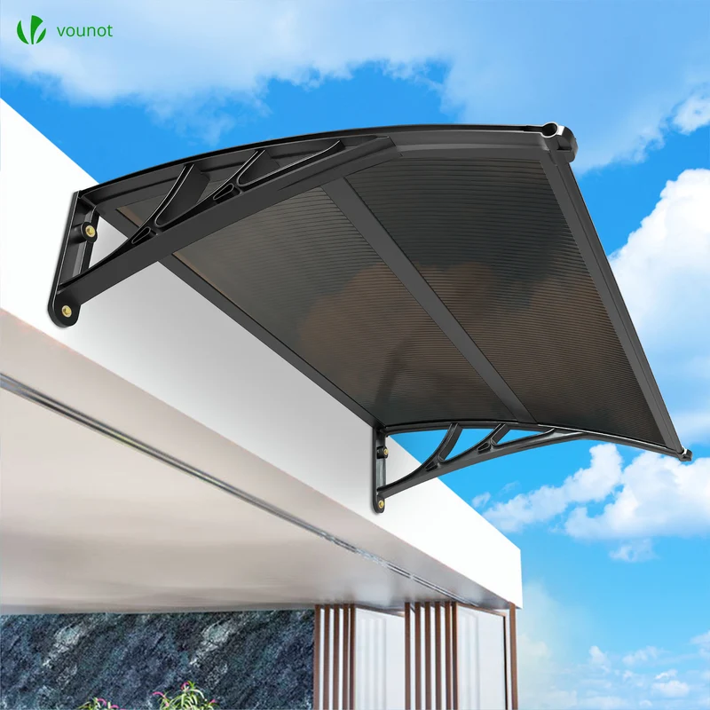 Auvent de porte marquise 120x80 cm en Polycarbonate anti UV Marron