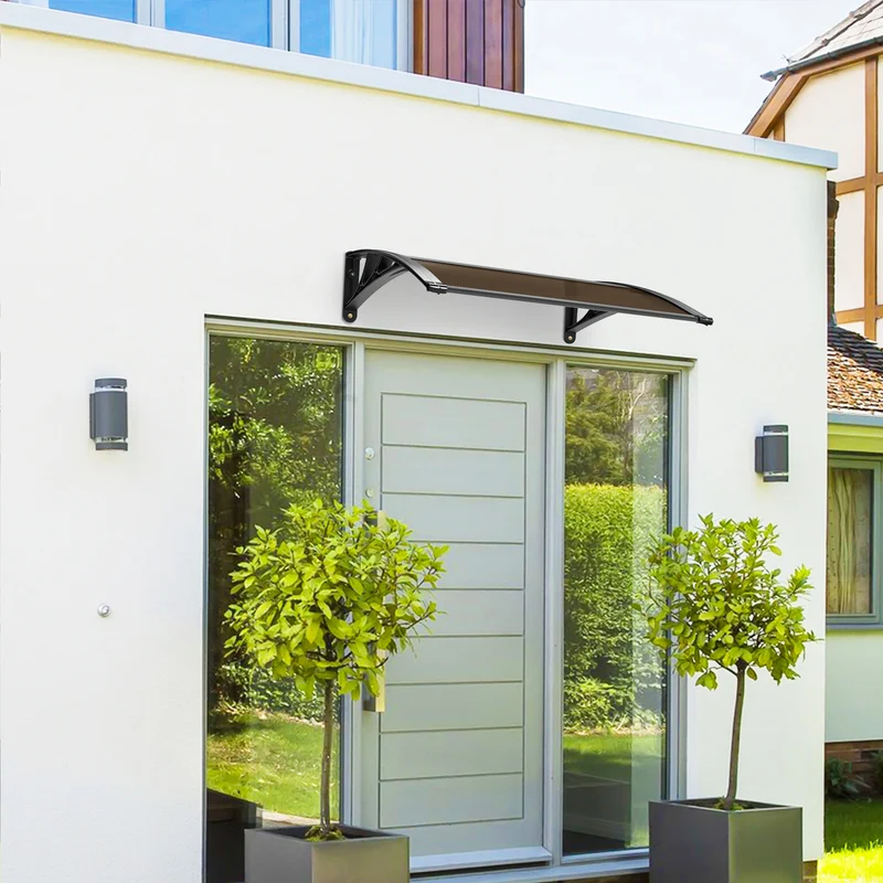 Auvent de porte marquise 100x80 cm en Polycarbonate anti UV Marron