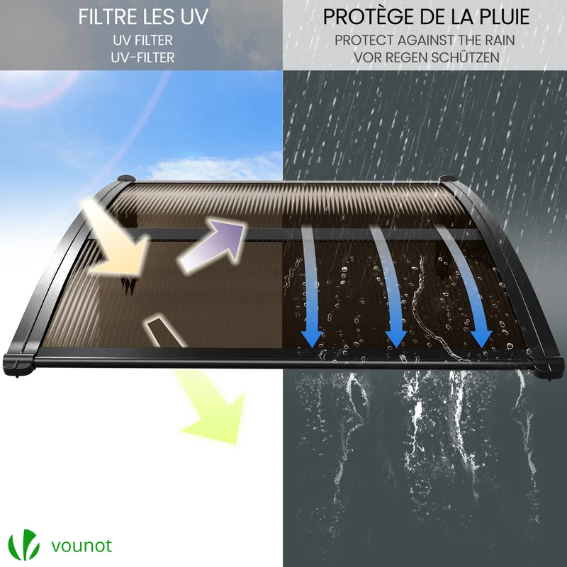Auvent de porte marquise 100x80 cm en Polycarbonate anti UV Marron