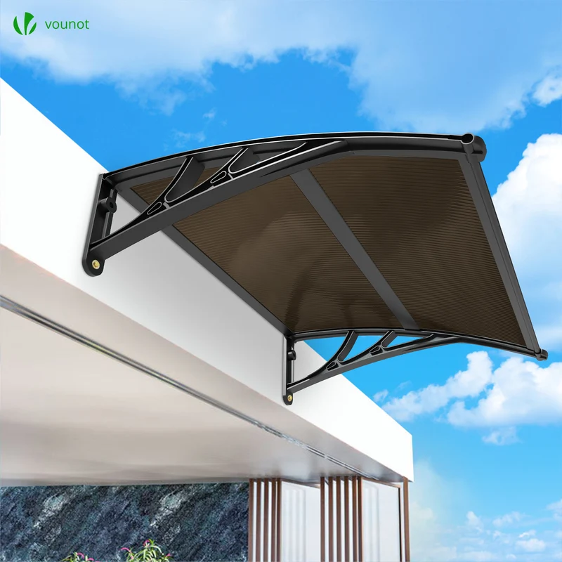 Auvent de porte marquise 100x80 cm en Polycarbonate anti UV Marron