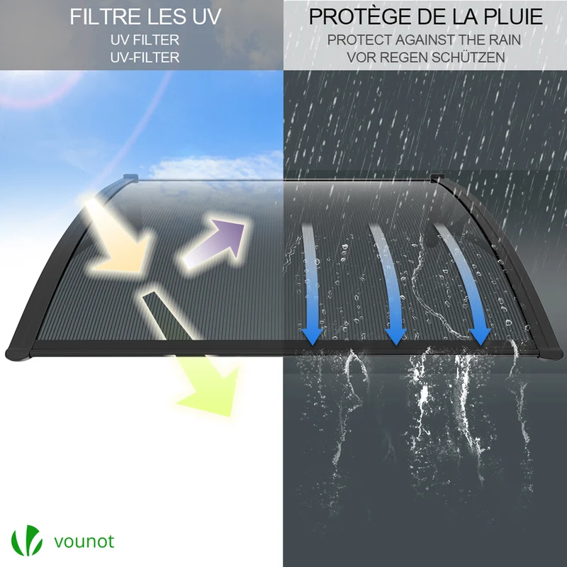 Auvent de porte marquise 120x80 cm en Polycarbonate anti UV Anthracite