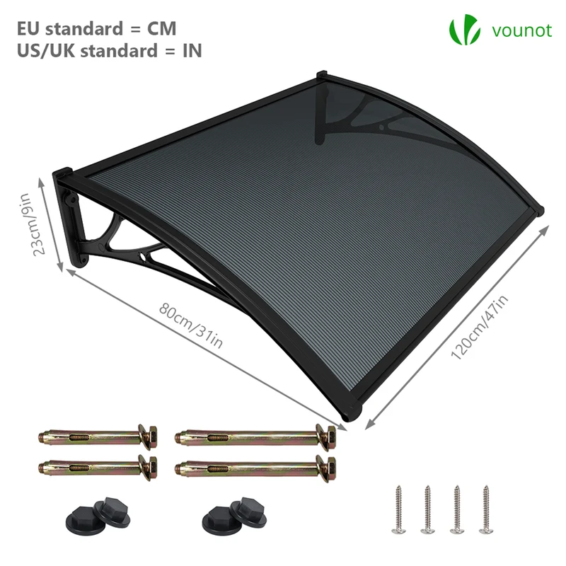 Auvent de porte marquise 120x80 cm en Polycarbonate anti UV Anthracite