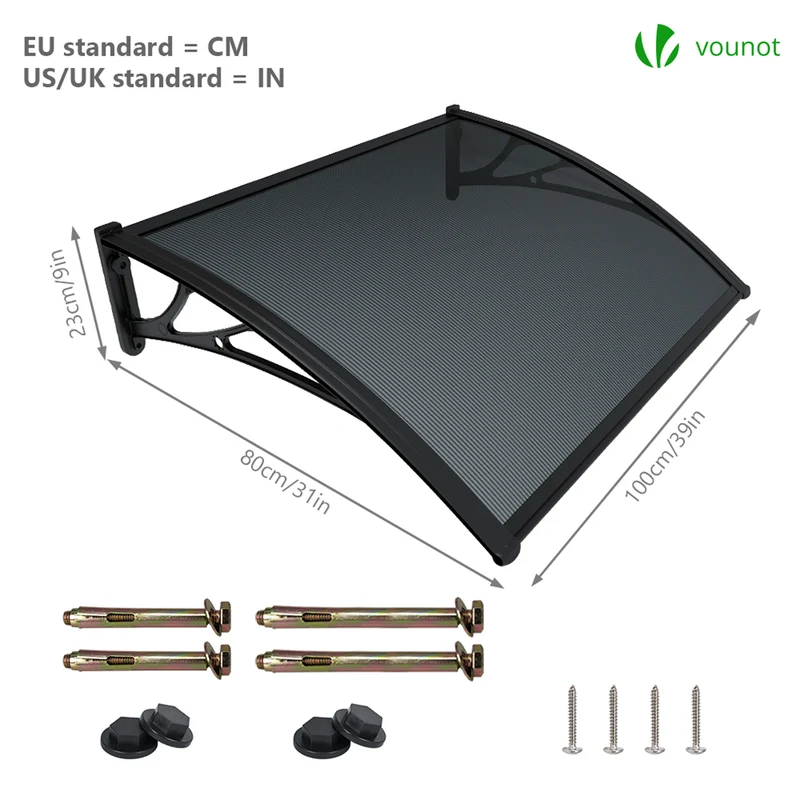 Auvent de porte marquise 100x80 cm en Polycarbonate anti UV Anthracite