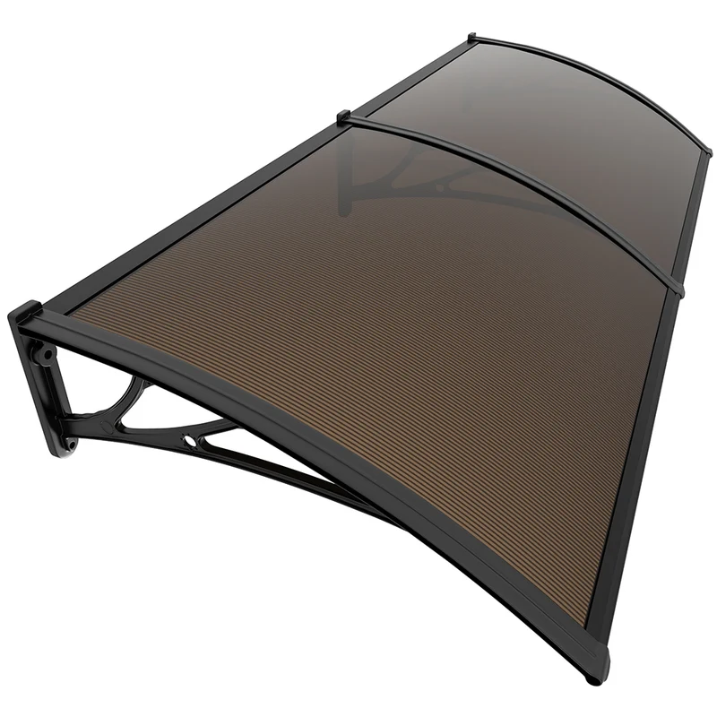 Auvent de porte marquise 200x80 cm en Polycarbonate anti UV Marron