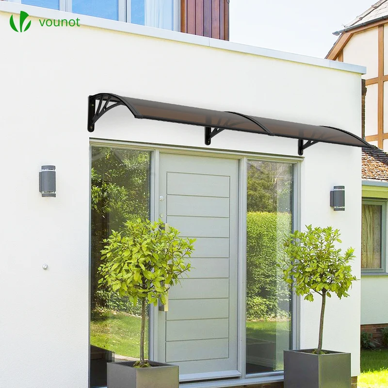 Auvent de porte marquise 200x80 cm en Polycarbonate anti UV Marron