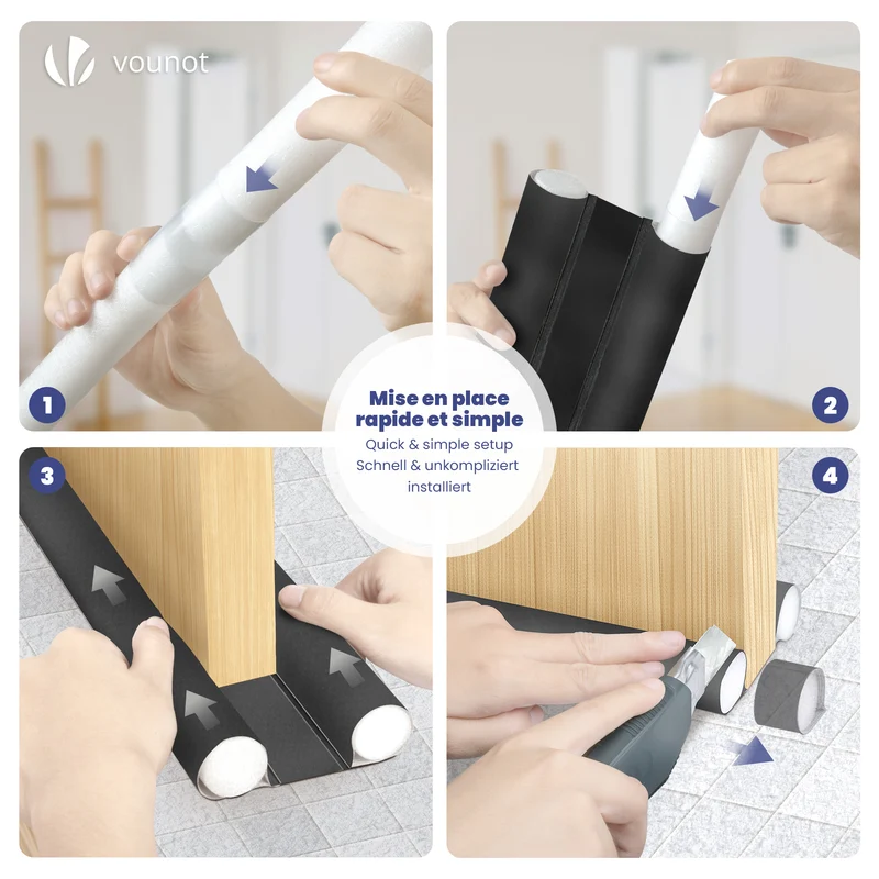 Lot de 2 Boudins de Porte Isolants coupe froid Découpables 96cm Noir