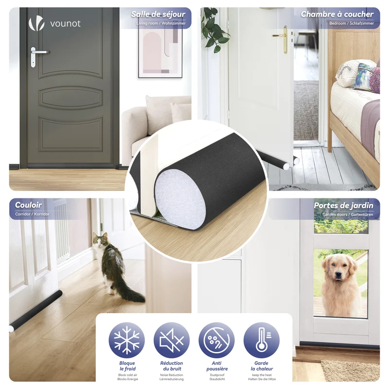 Lot de 2 Boudins de Porte Isolants coupe froid Découpables 96cm Noir
