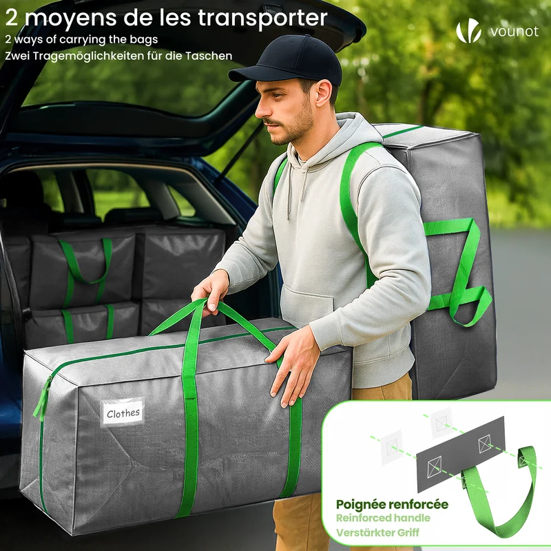 Lot de 5 sacs de demenagement grand format avec sangles et poignee gris