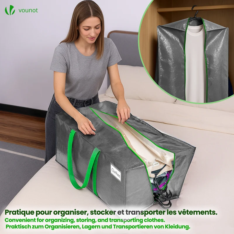 Lot de 5 sacs de demenagement grand format avec sangles et poignee gris