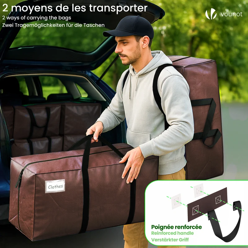 Lot de 10 sacs de demenagement grand format avec sangles et poignee marron
