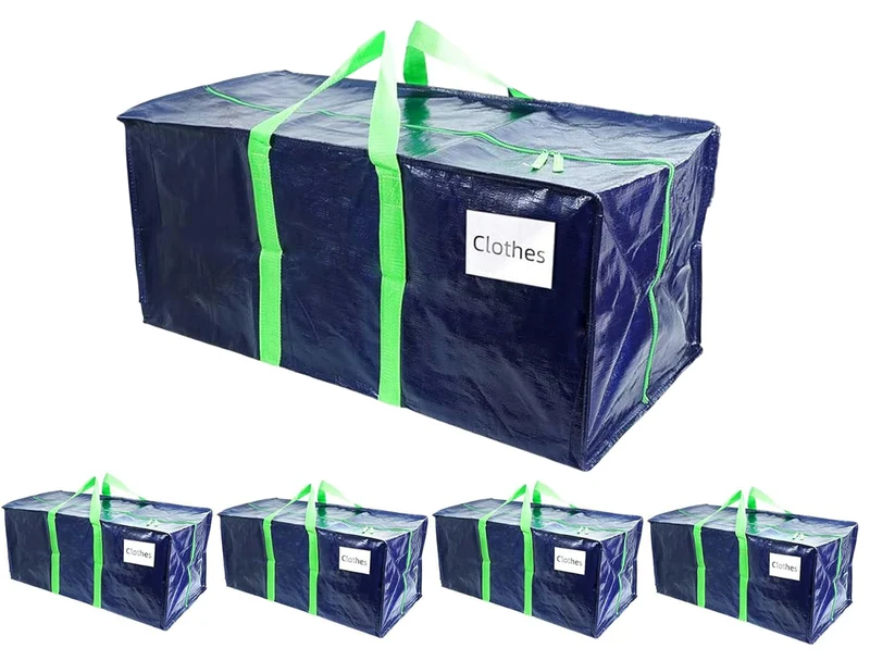 Lot de 5 sacs de demenagement grand format avec sangles et poignee bleu