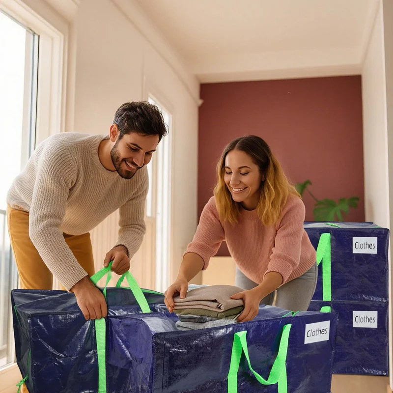 Lot de 5 sacs de demenagement grand format avec sangles et poignee bleu