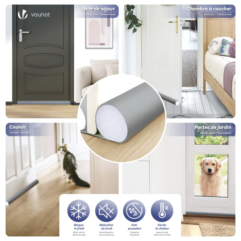 Lot de 2 Boudins de Porte Isolants coupe froid Découpables 96cm Gris