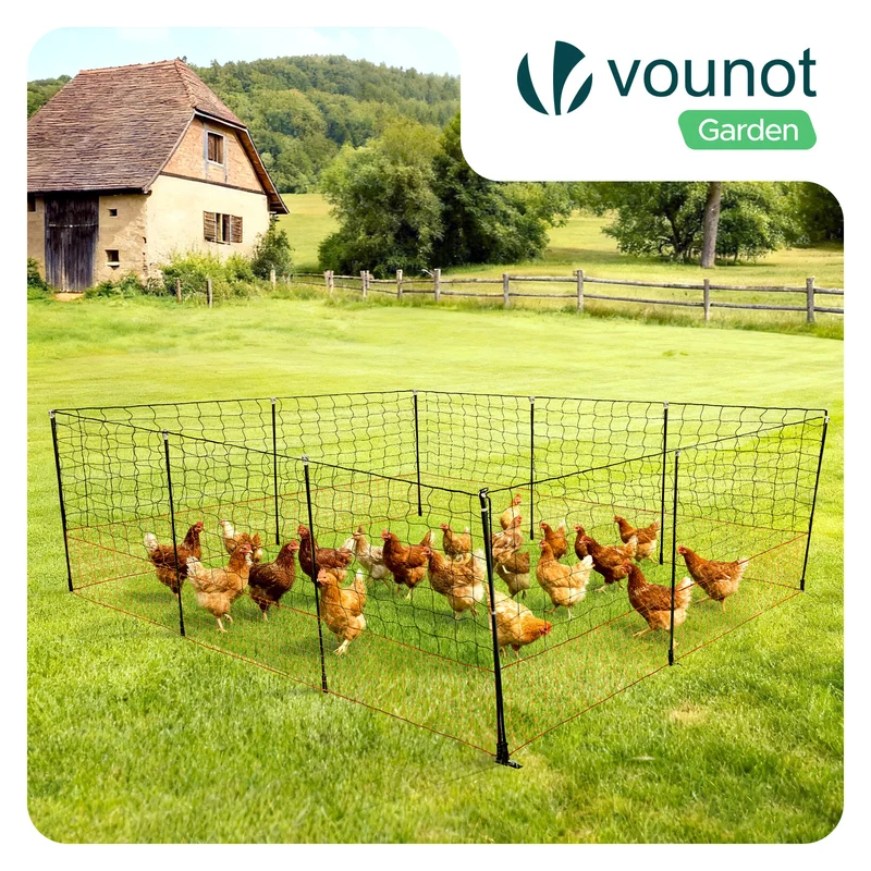 Kit cloture filet a poules PE avec piquets 30m orange