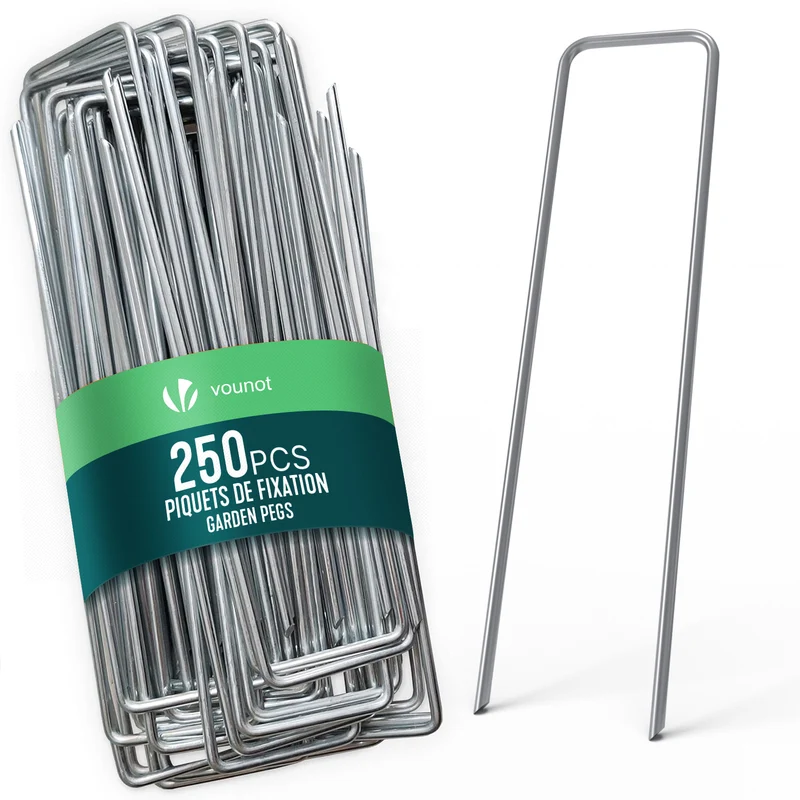 Lot de 250 piquets de fixation pour jardin U 150x30mm en acier galvanise