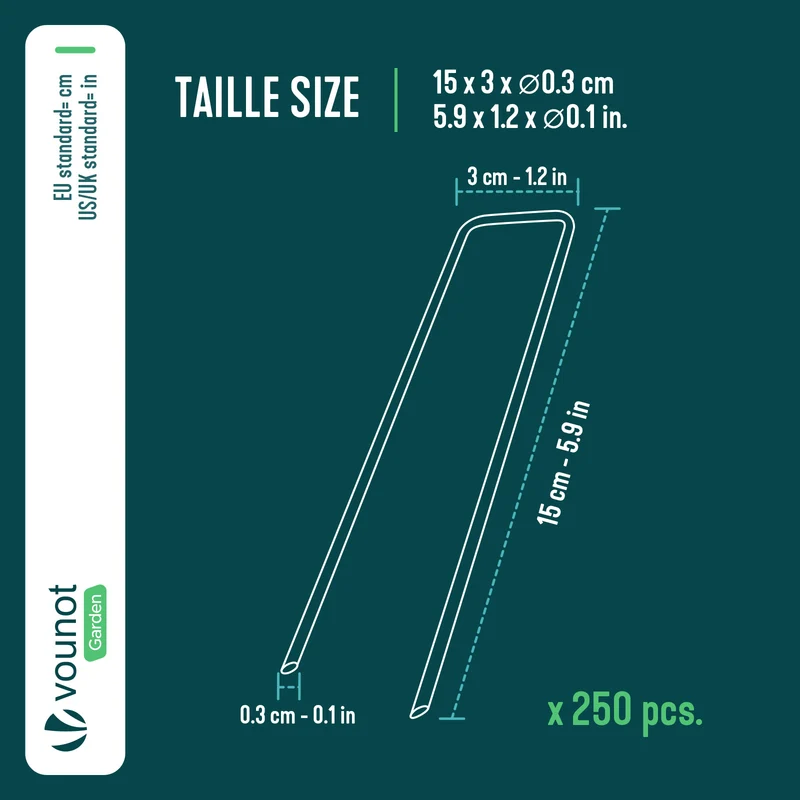 Lot de 250 piquets de fixation pour jardin U 150x30mm en acier galvanise