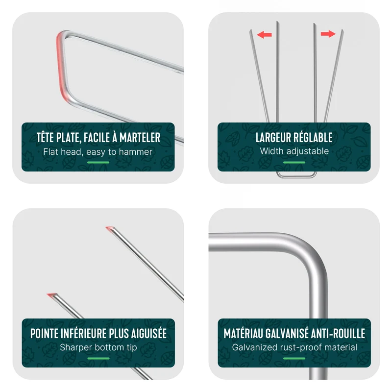 Lot de 150 piquets de fixation pour jardin U 150x30mm en acier galvanise