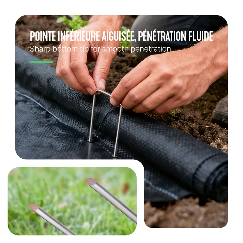 Lot de 150 piquets de fixation pour jardin U 150x30mm en acier galvanise