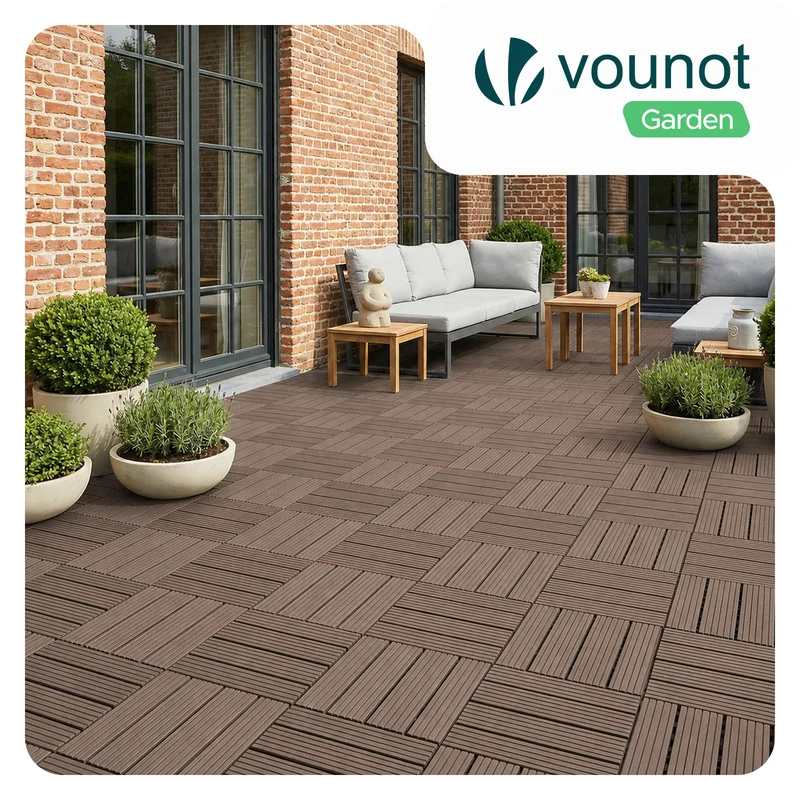 Lot de 11 dalles clipsables exterieures 30x30cm en Composite WPC Marron